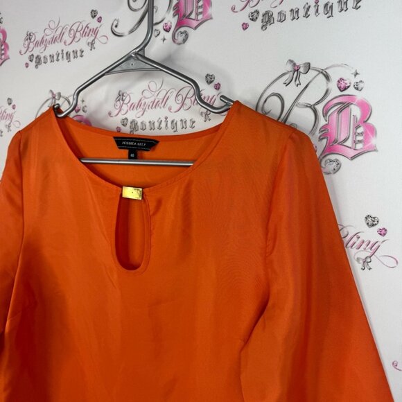 Yessica city top shirt Elegant Orange Blouse with Keyhole Detail - Picture 4 of 9